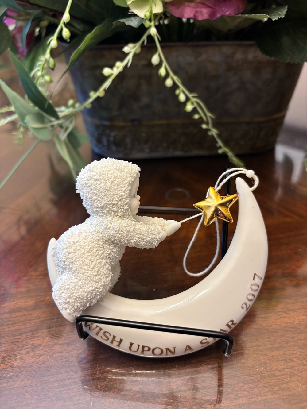 Department 56 White Textured Baby on Crescent Moon Ornament with Gold Star